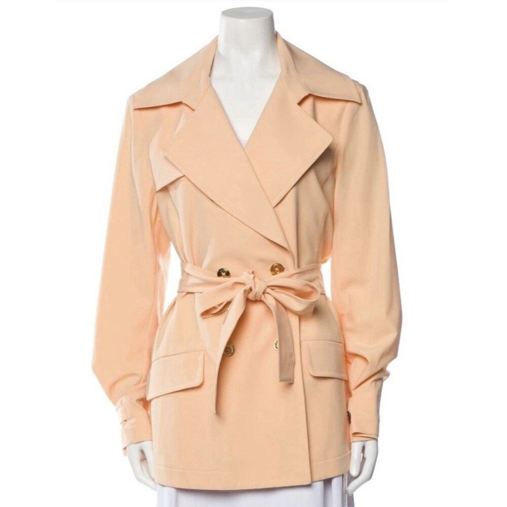 St. John Peach Double-Breasted Trench Coat Jacket Blazer Upscale Business Size 8